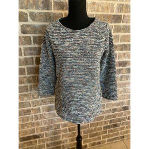 LOFT outlet tweed knitted blouse size small mulit-color 3/4 sleeve striped